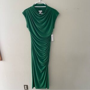 Ruched Draped Maxi Dress in Emerald Green